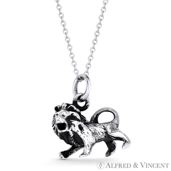Leo Zodiac Sign Astrology Pendant in Oxidized .925 Sterling Silver - Picture 1 of 1